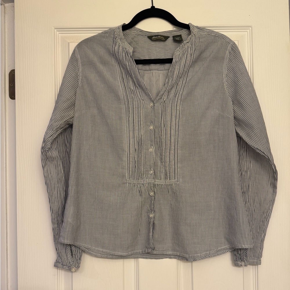 Eddie Bauer Navy and White Pinstripe Shirt